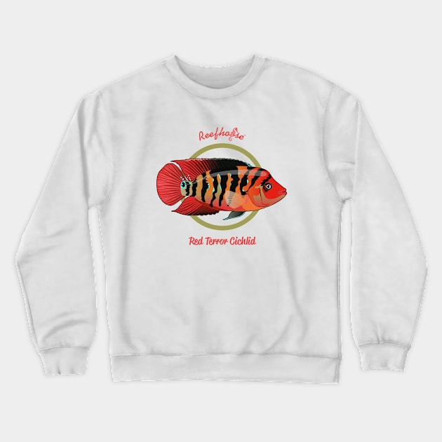 Red Terror Cichlid Crewneck Sweatshirt by Reefhorse